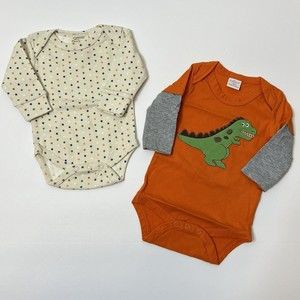 Halo & Cre8ions Tee One Piece 0-6M Snap Closure Long Dinosaur Polka Dot Lot Of 2